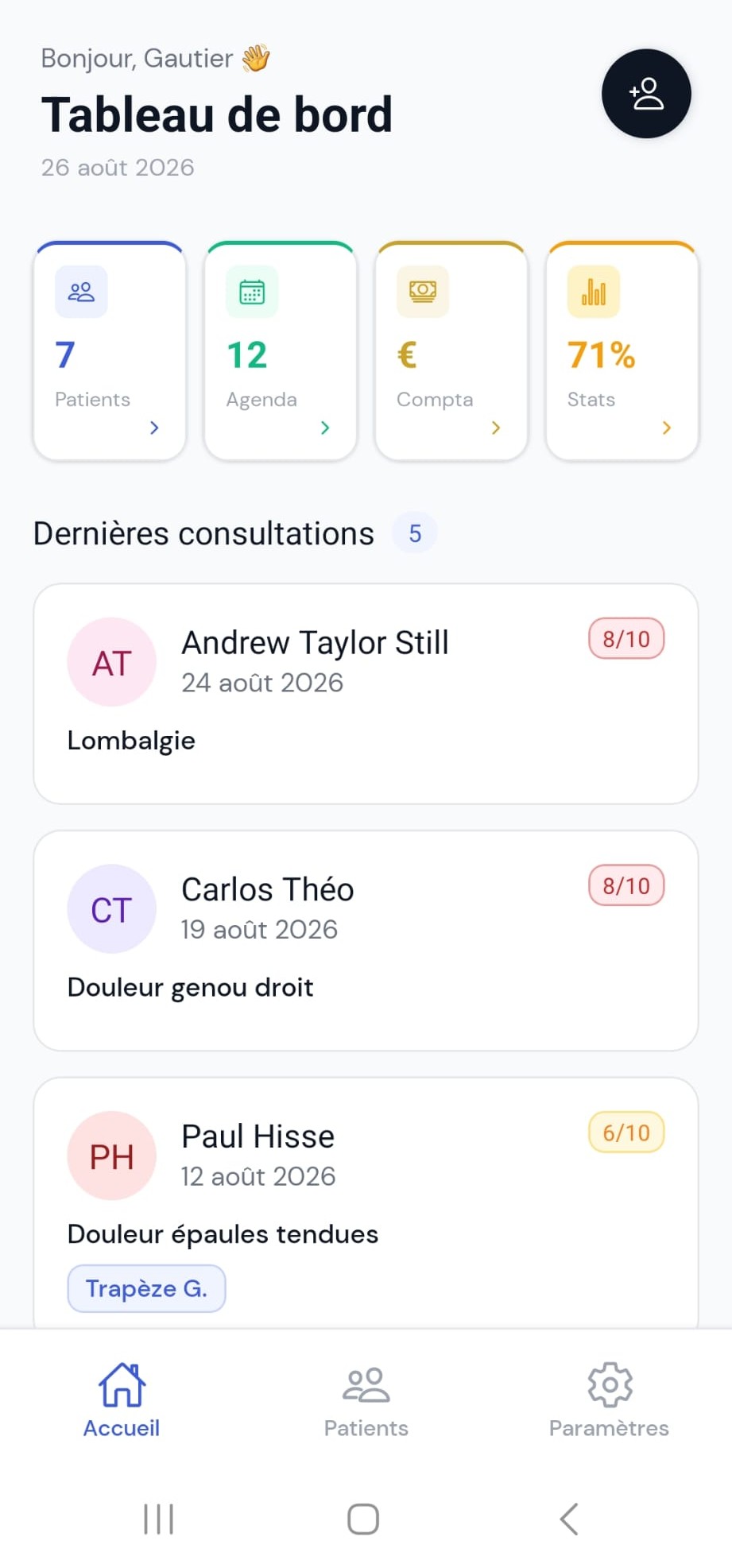 Tableau de bord MyOsteo